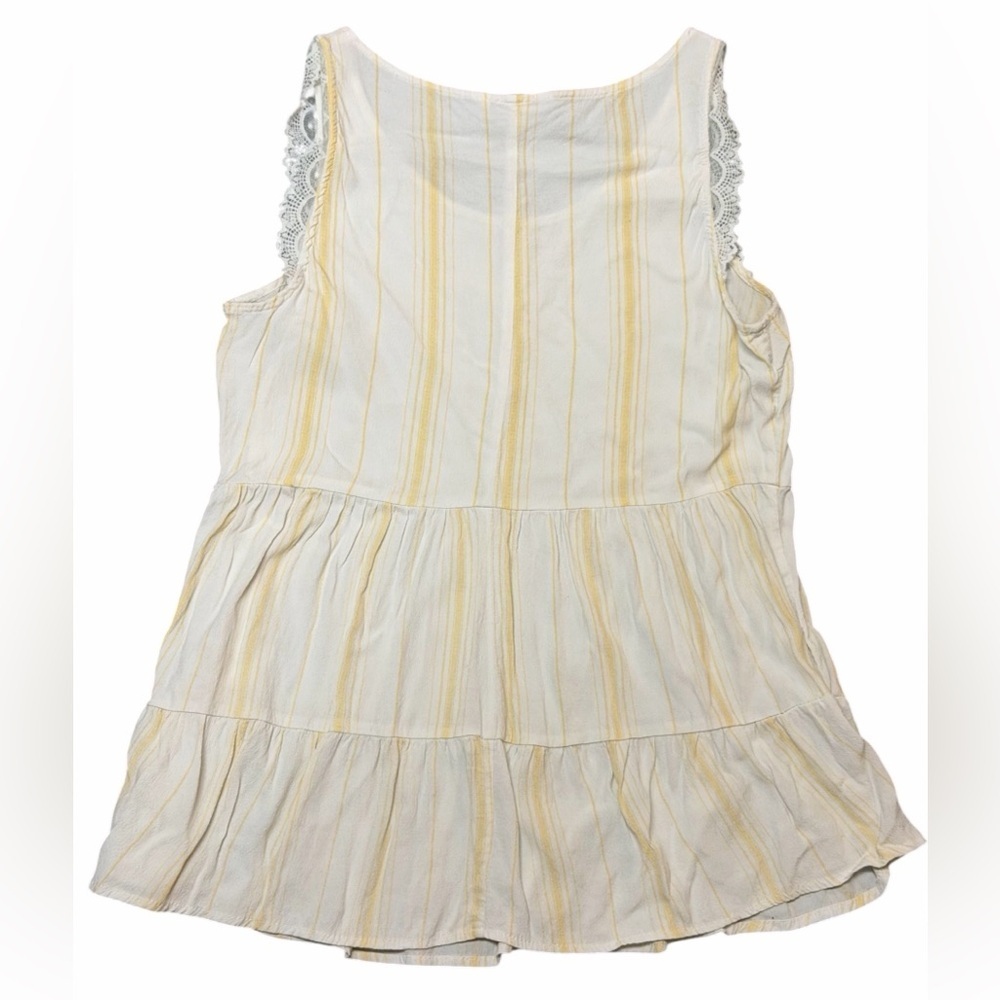 LC Lauren Conrad Boho Sun-Drenched Stripe Lace Trim Tiered Peplum Tank Large - Picture 3 of 5